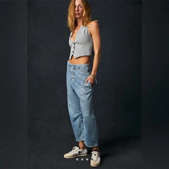 NWT We the free Free People Osaka mid rise barrel lightweight jean button fly 29 - Picture 1 of 14